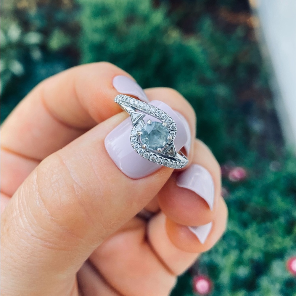 18k White Gold Montana Sapphire + Diamond Ring